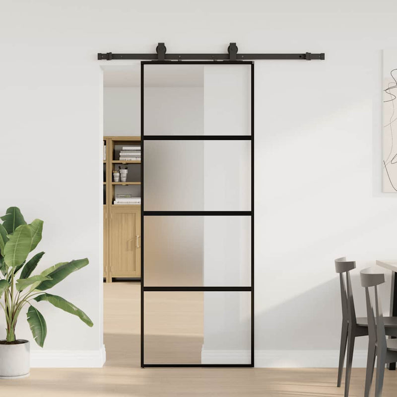 vidaXL fekete edzett üveg tolóajtó fémszerelék szettel 76x205 cm