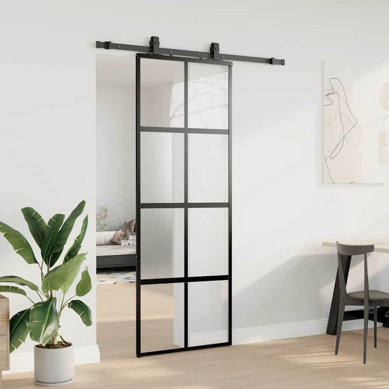 vidaXL fekete edzett üveg tolóajtó fémszerelék szettel 76x205 cm