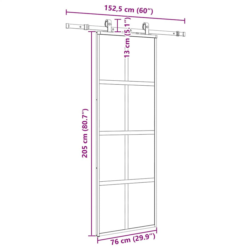 vidaXL fekete edzett üveg tolóajtó fémszerelék szettel 76x205 cm