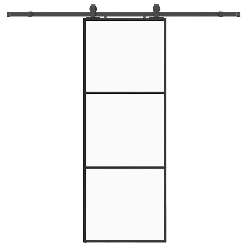 vidaXL fekete ESG üveg tolóajtó fémszerelvény-szettel 76x205 cm