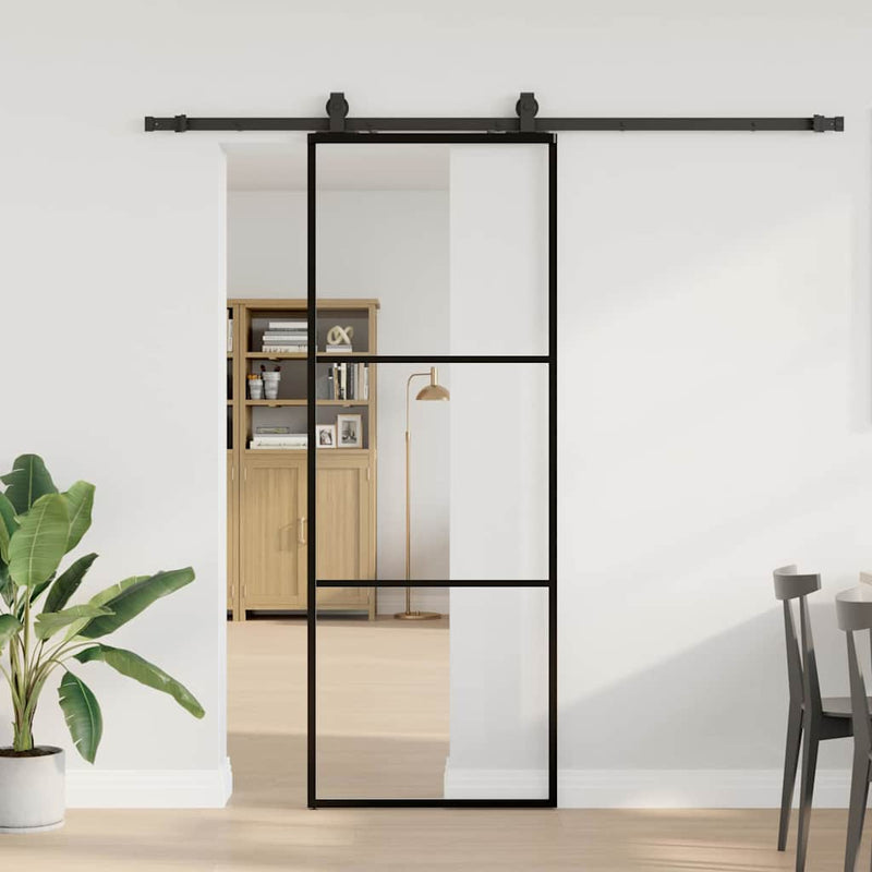 vidaXL fekete ESG üveg tolóajtó fémszerelvény-szettel 76x205 cm