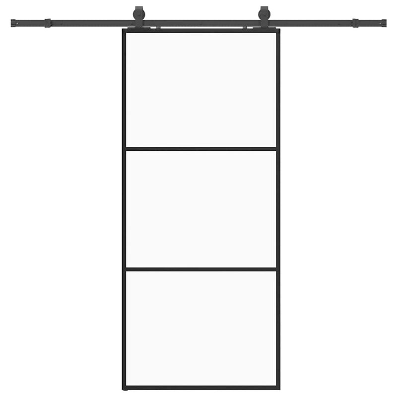 vidaXL fekete ESG üveg tolóajtó fémszerelvény-szettel 90x205 cm