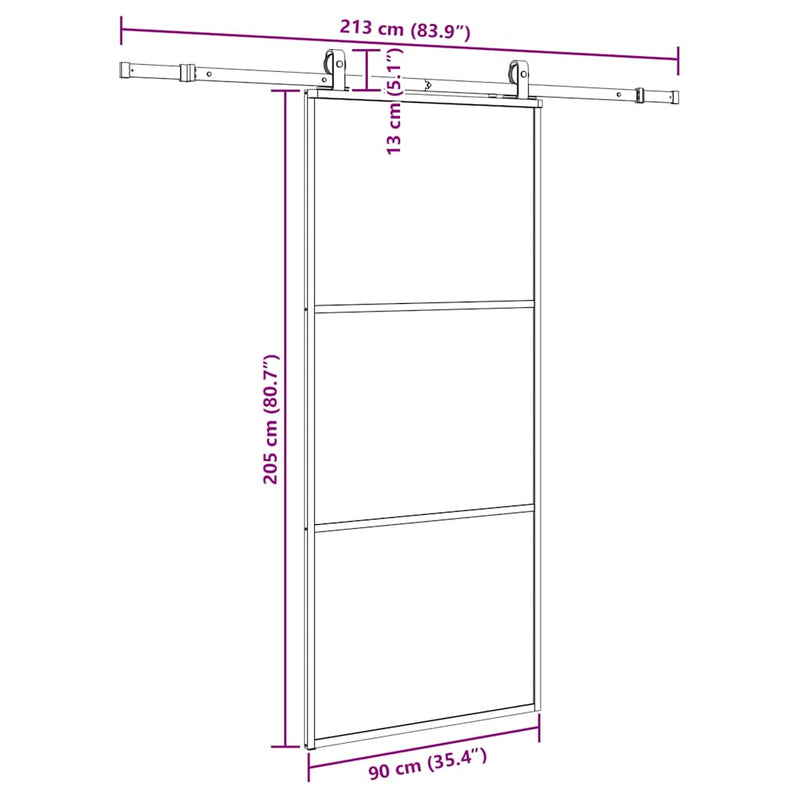 vidaXL fekete ESG üveg tolóajtó fémszerelvény-szettel 90x205 cm