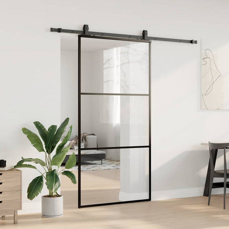 vidaXL fekete ESG üveg tolóajtó fémszerelvény-szettel 102x205 cm