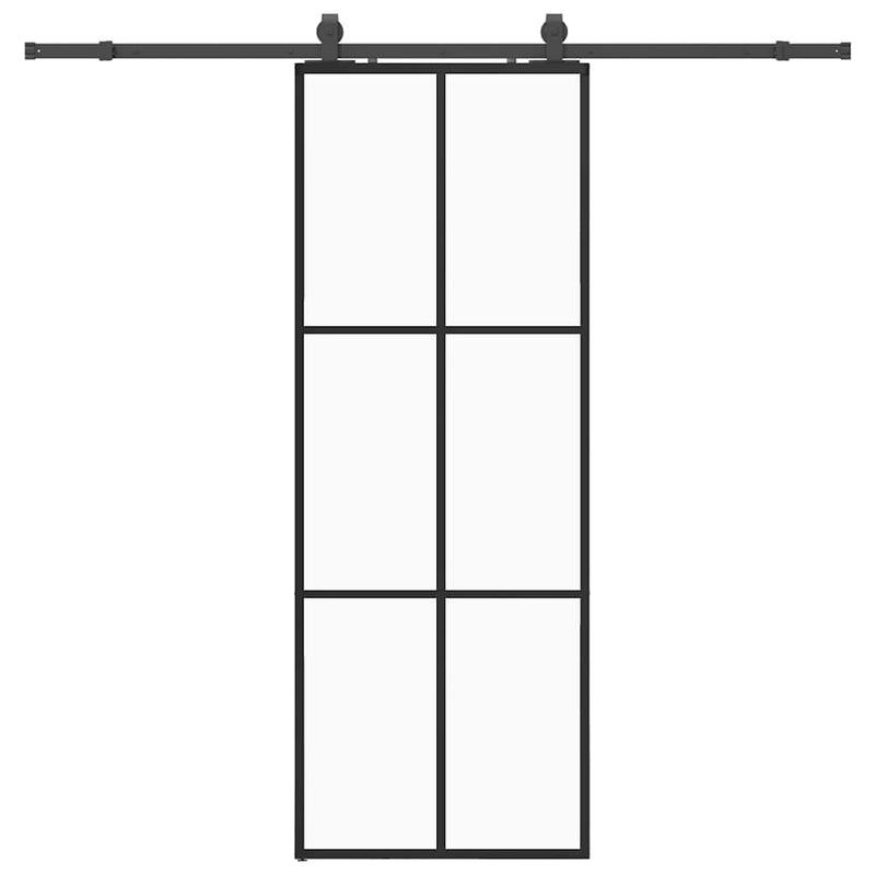 vidaXL fekete ESG üveg tolóajtó fémszerelvény-szettel 76x205 cm