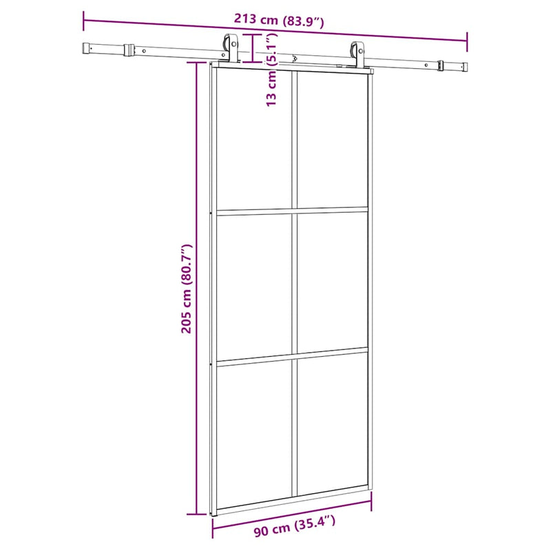 vidaXL fekete ESG üveg tolóajtó fémszerelvény-szettel 90x205 cm