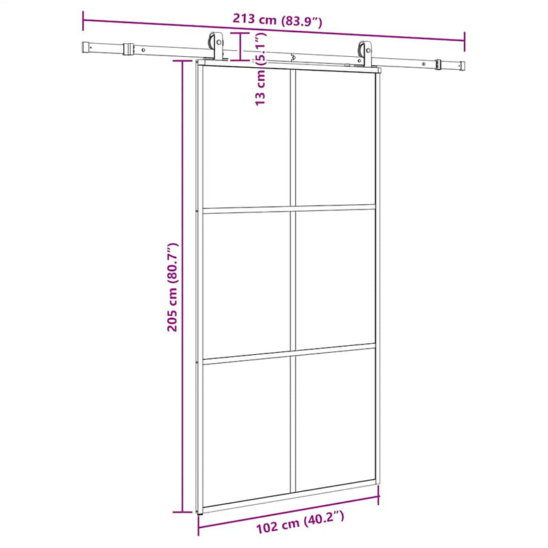 vidaXL fekete ESG üveg tolóajtó fémszerelvény-szettel 102x205 cm