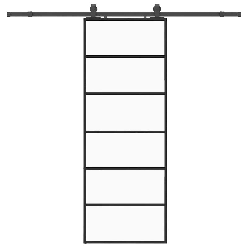 vidaXL fekete ESG üveg tolóajtó fémszerelvény-szettel 76x205 cm