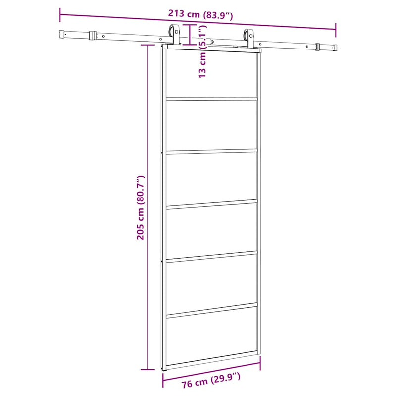 vidaXL fekete ESG üveg tolóajtó fémszerelvény-szettel 76x205 cm