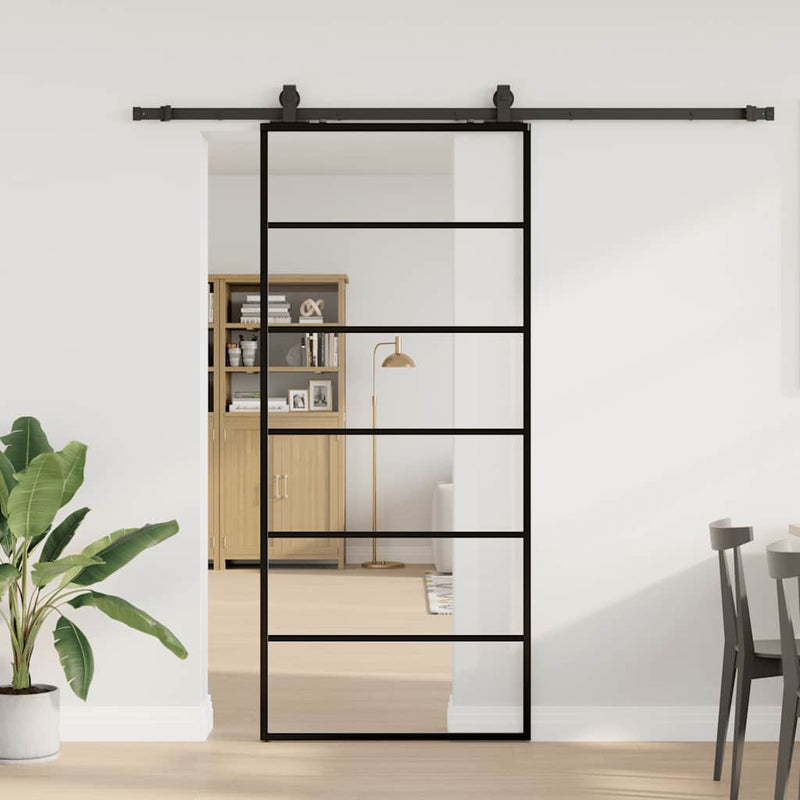vidaXL fekete ESG üveg tolóajtó fémszerelvény-szettel 90x205 cm