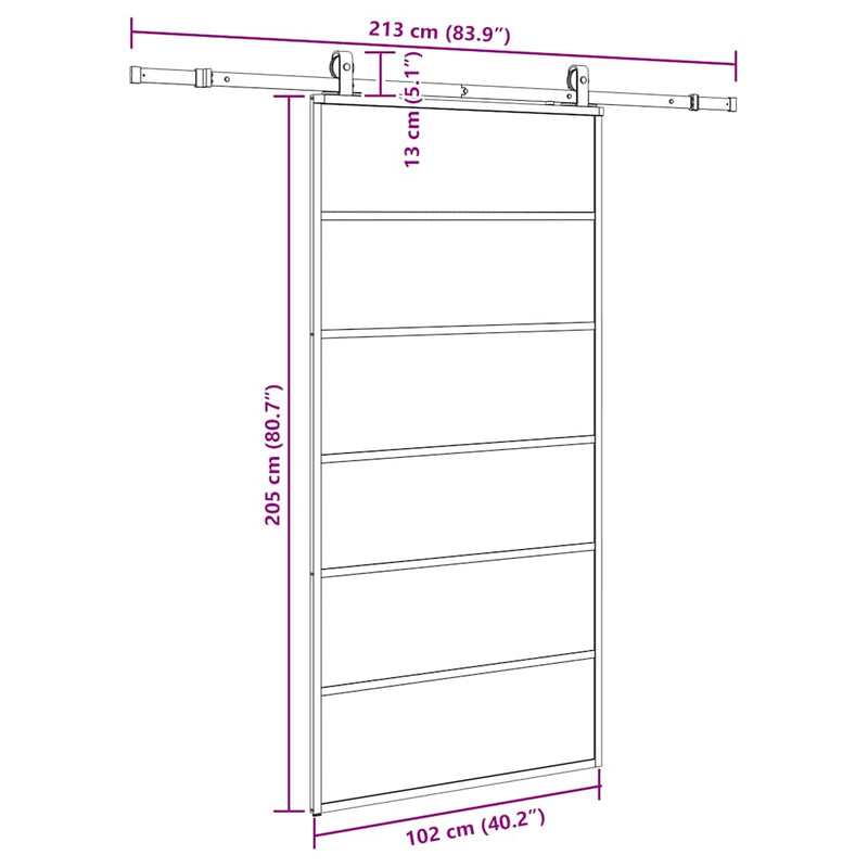 vidaXL fekete ESG üveg tolóajtó fémszerelvény-szettel 102x205 cm