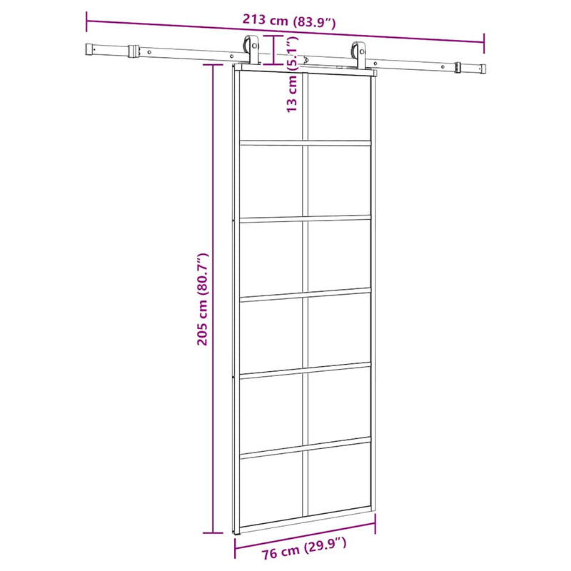 vidaXL fekete ESG üveg tolóajtó fémszerelvény-szettel 76x205 cm