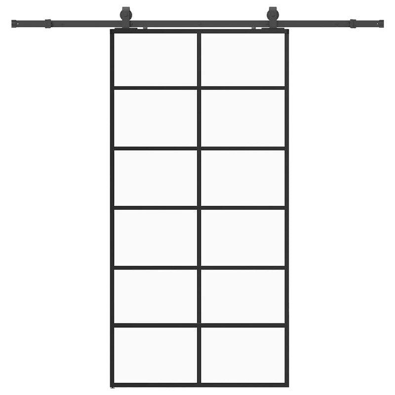 vidaXL fekete ESG üveg tolóajtó fémszerelvény-szettel 90x205 cm