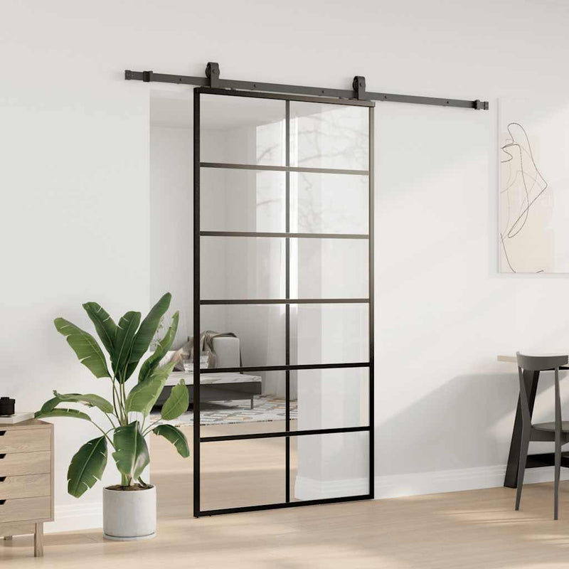 vidaXL fekete ESG üveg tolóajtó fémszerelvény-szettel 102x205 cm