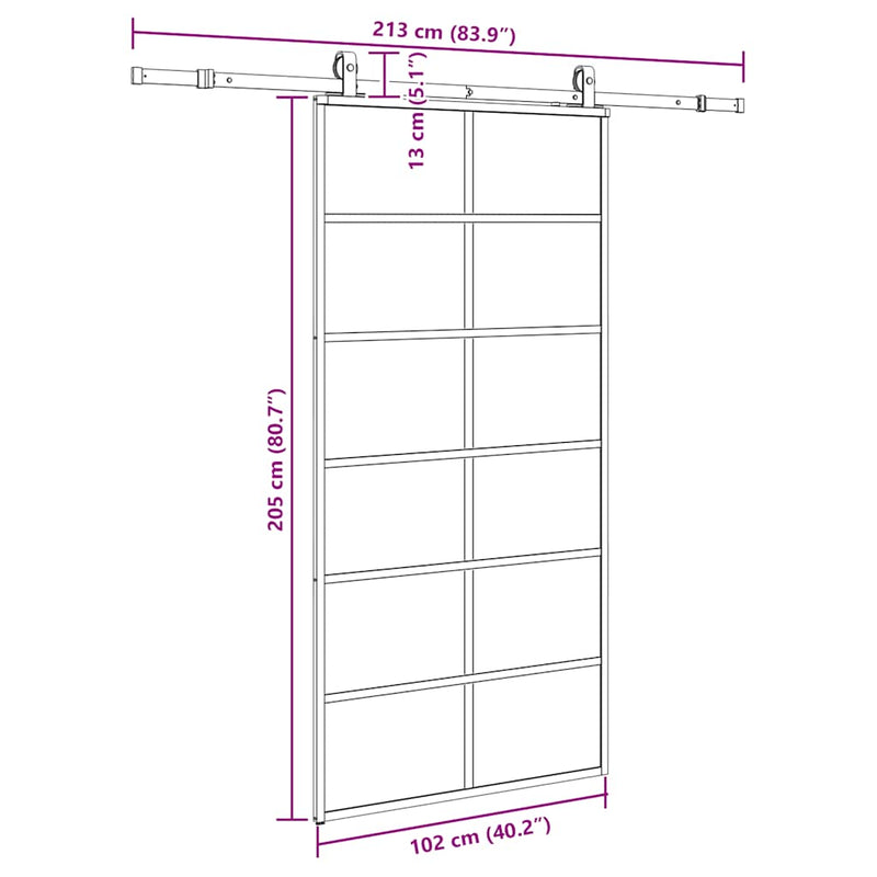 vidaXL fekete ESG üveg tolóajtó fémszerelvény-szettel 102x205 cm