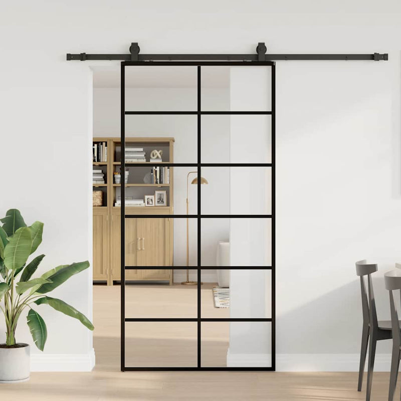 vidaXL fekete ESG üveg tolóajtó fémszerelvény-szettel 102x205 cm