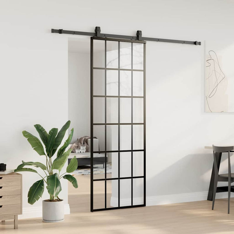 vidaXL fekete ESG üveg tolóajtó fémszerelvény-szettel 76x205 cm