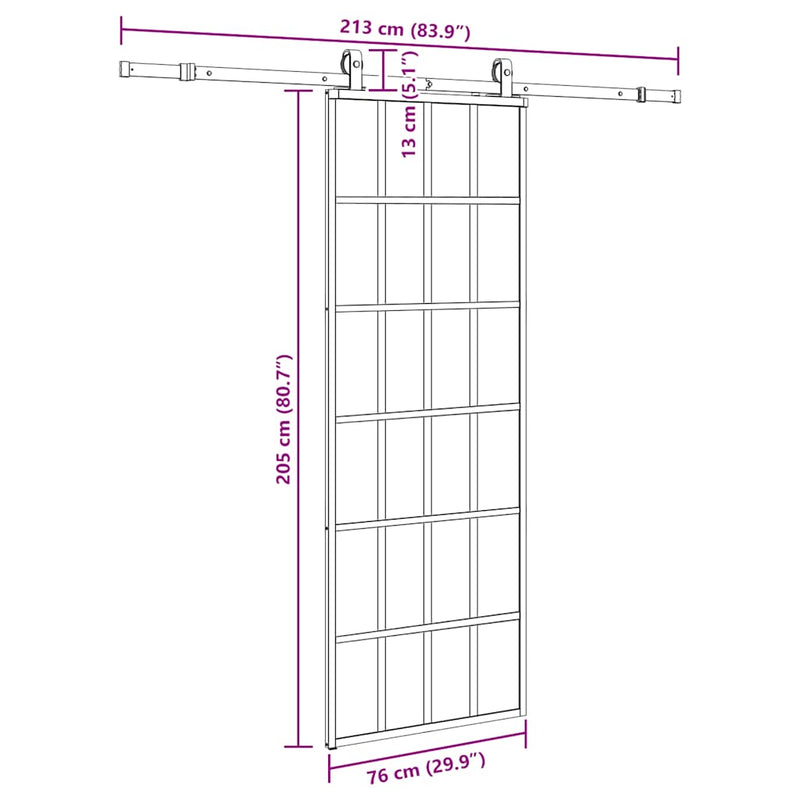 vidaXL fekete ESG üveg tolóajtó fémszerelvény-szettel 76x205 cm