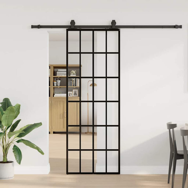 vidaXL fekete ESG üveg tolóajtó fémszerelvény-szettel 76x205 cm