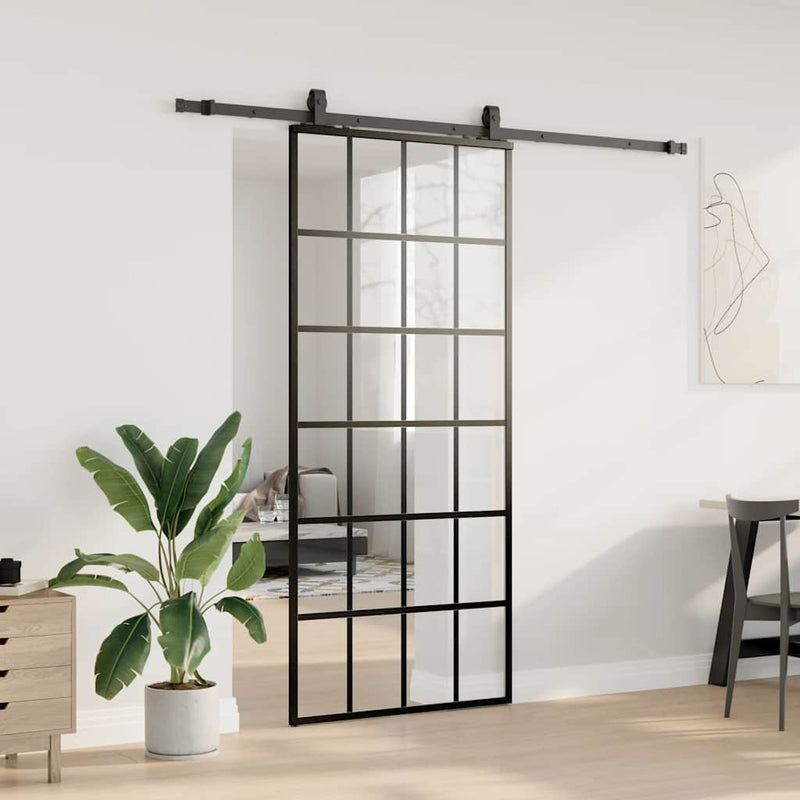 vidaXL fekete ESG üveg tolóajtó fémszerelvény-szettel 90x205 cm