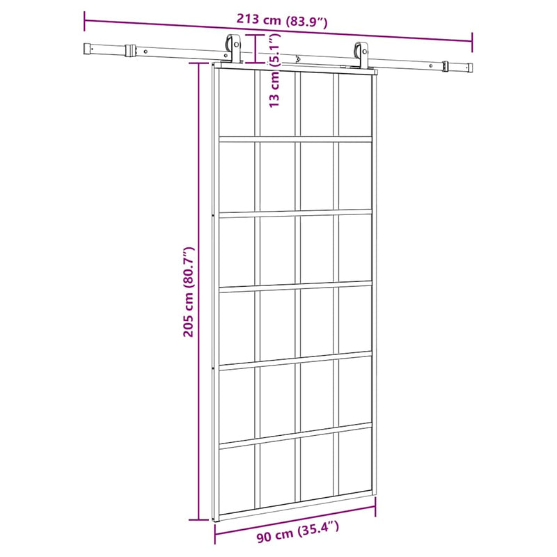 vidaXL fekete ESG üveg tolóajtó fémszerelvény-szettel 90x205 cm