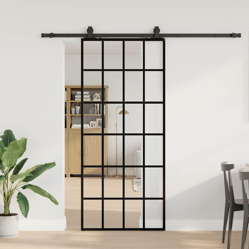 vidaXL fekete ESG üveg tolóajtó fémszerelvény-szettel 90x205 cm