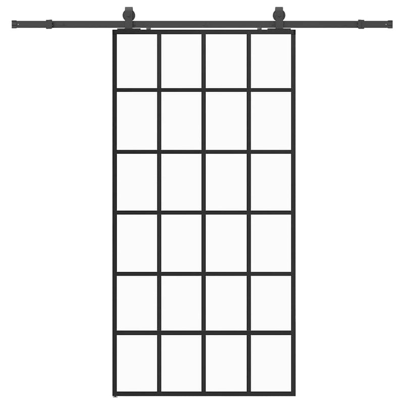 vidaXL fekete ESG üveg tolóajtó fémszerelvény-szettel 102x205 cm