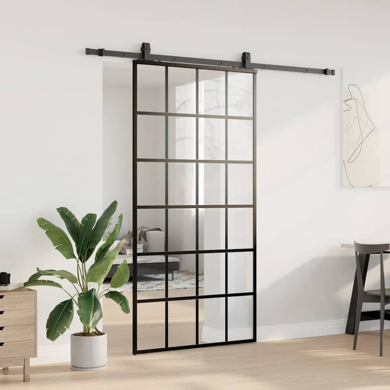 vidaXL fekete ESG üveg tolóajtó fémszerelvény-szettel 102x205 cm
