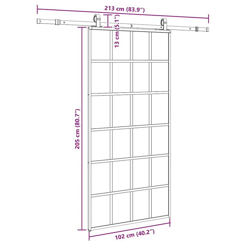 vidaXL fekete ESG üveg tolóajtó fémszerelvény-szettel 102x205 cm