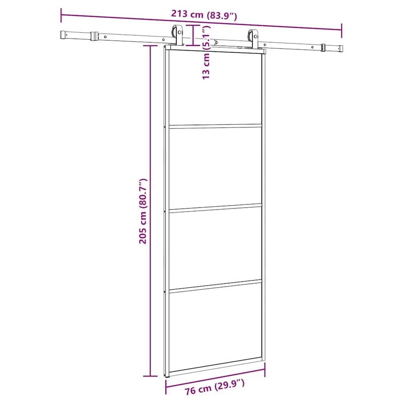 vidaXL fekete ESG üveg tolóajtó fémszerelvény-szettel 76x205 cm