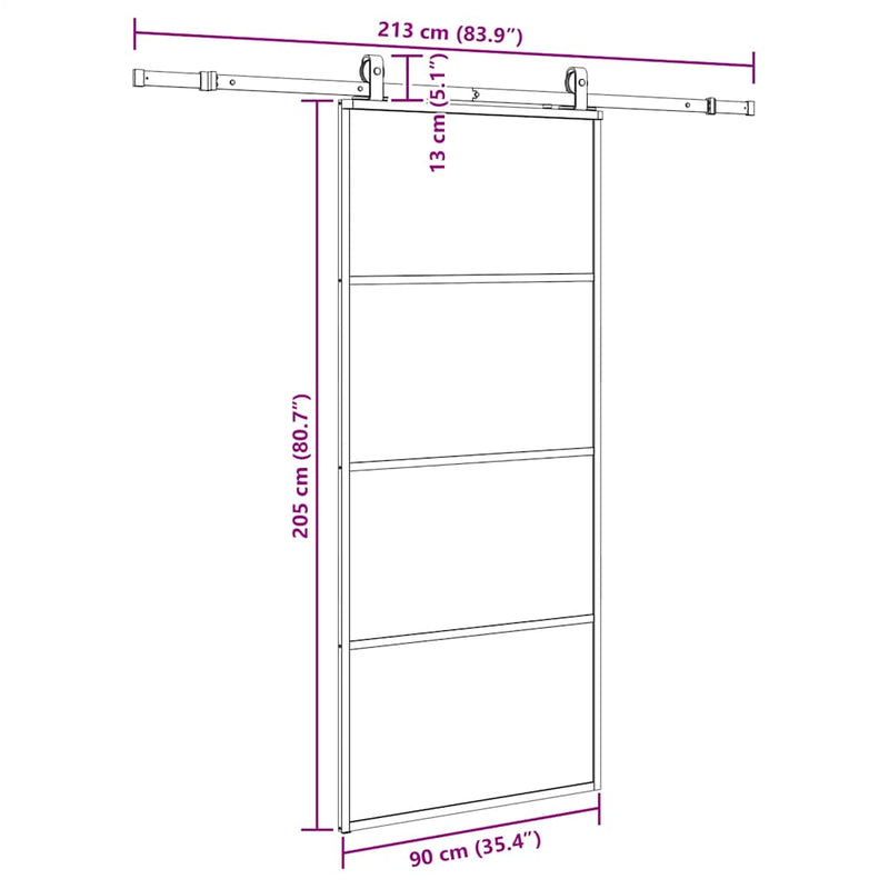 vidaXL fekete ESG üveg tolóajtó fémszerelvény-szettel 90x205 cm