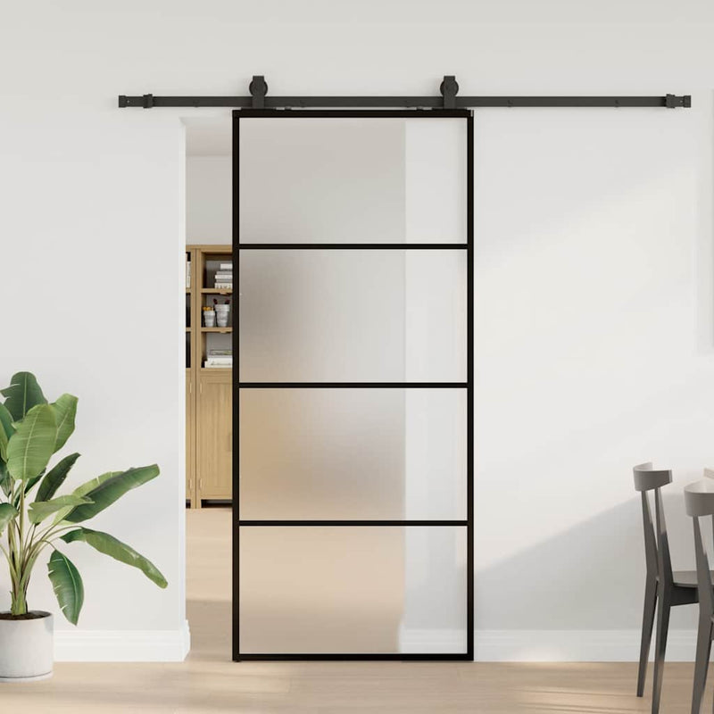 vidaXL fekete ESG üveg tolóajtó fémszerelvény-szettel 90x205 cm