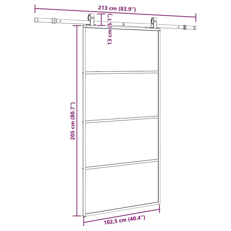 vidaXL fekete ESG üveg tolóajtó fémszerelvény-szettel 102,5x205 cm