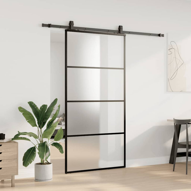 vidaXL fekete ESG üveg tolóajtó fémszerelvény-szettel 102,5x205 cm