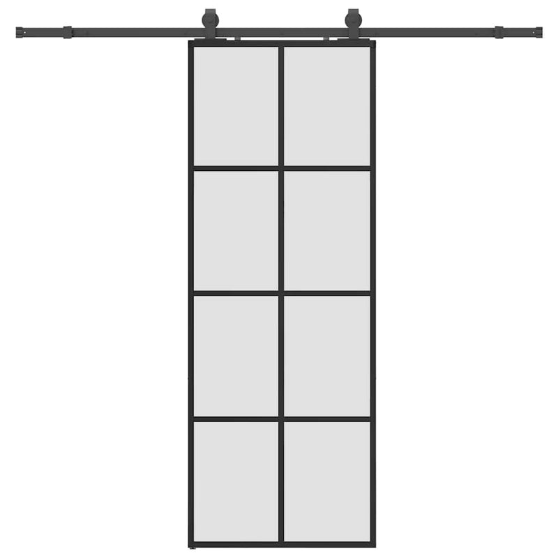 vidaXL fekete ESG üveg tolóajtó fémszerelvény-szettel 76x205 cm