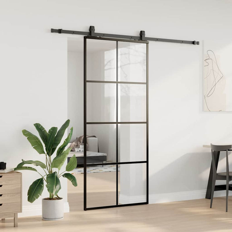 vidaXL fekete ESG üveg tolóajtó fémszerelvény-szettel 90x205 cm