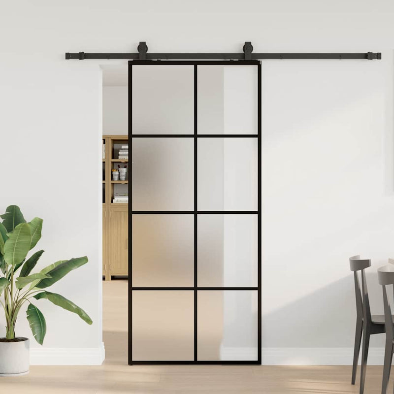 vidaXL fekete ESG üveg tolóajtó fémszerelvény-szettel 90x205 cm
