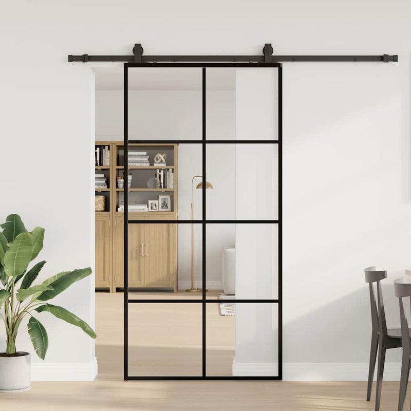 vidaXL fekete ESG üveg tolóajtó fémszerelvény-szettel 102,5x205 cm