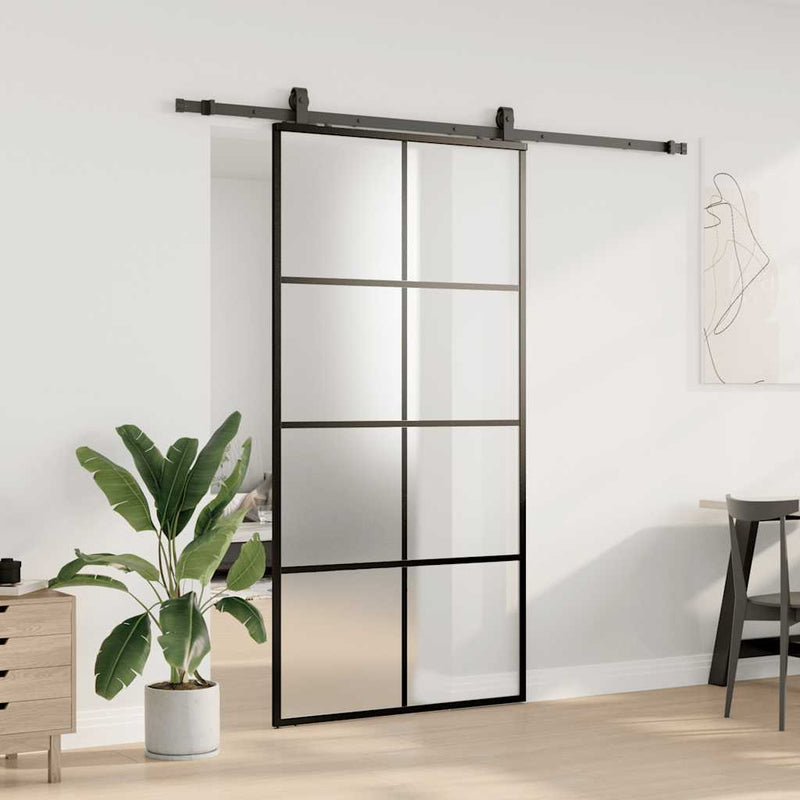 vidaXL fekete ESG üveg tolóajtó fémszerelvény-szettel 102,5x205 cm