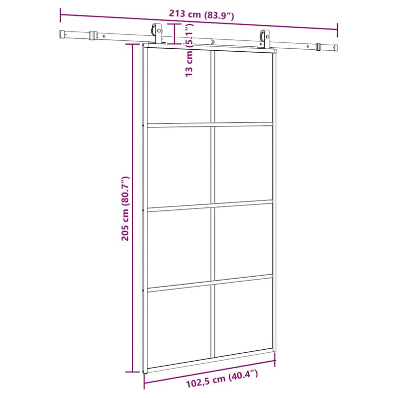 vidaXL fekete ESG üveg tolóajtó fémszerelvény-szettel 102,5x205 cm