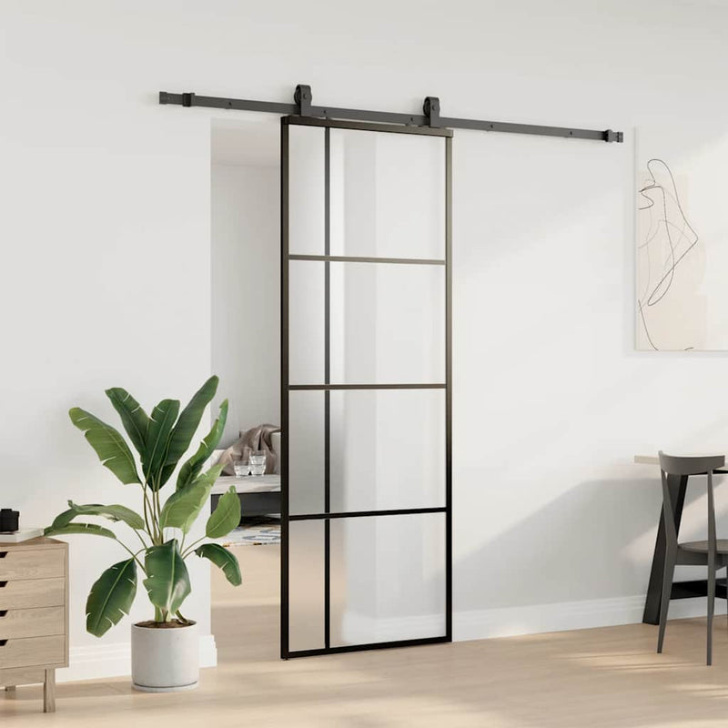 vidaXL fekete ESG üveg tolóajtó fémszerelvény-szettel 76x205 cm