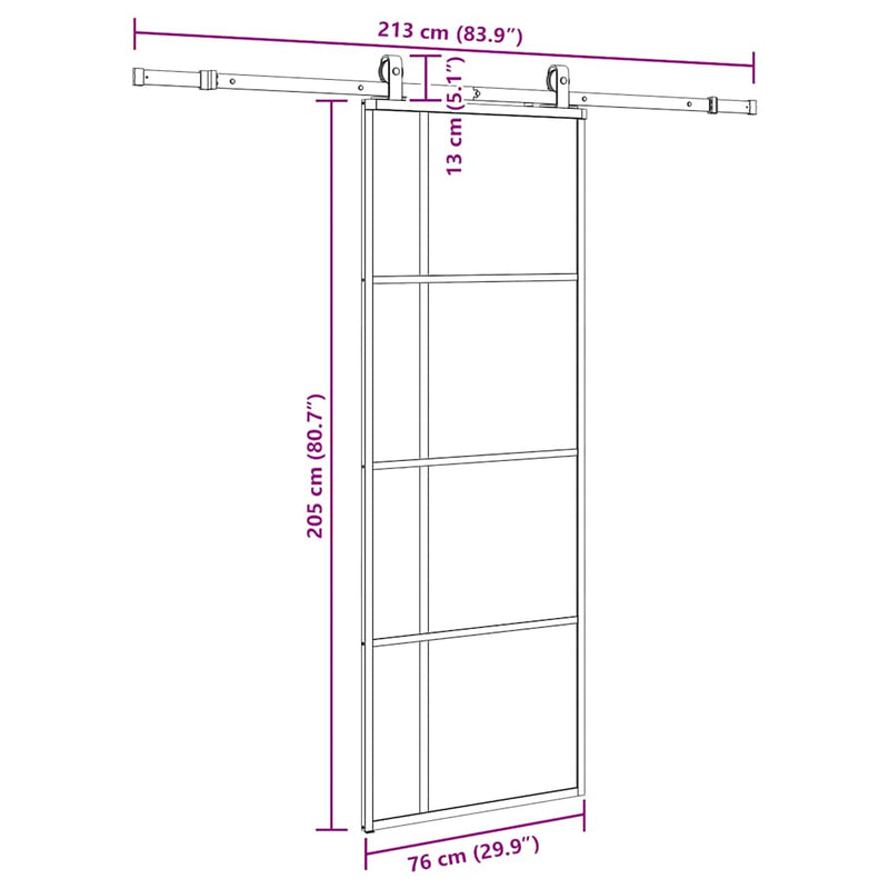 vidaXL fekete ESG üveg tolóajtó fémszerelvény-szettel 76x205 cm