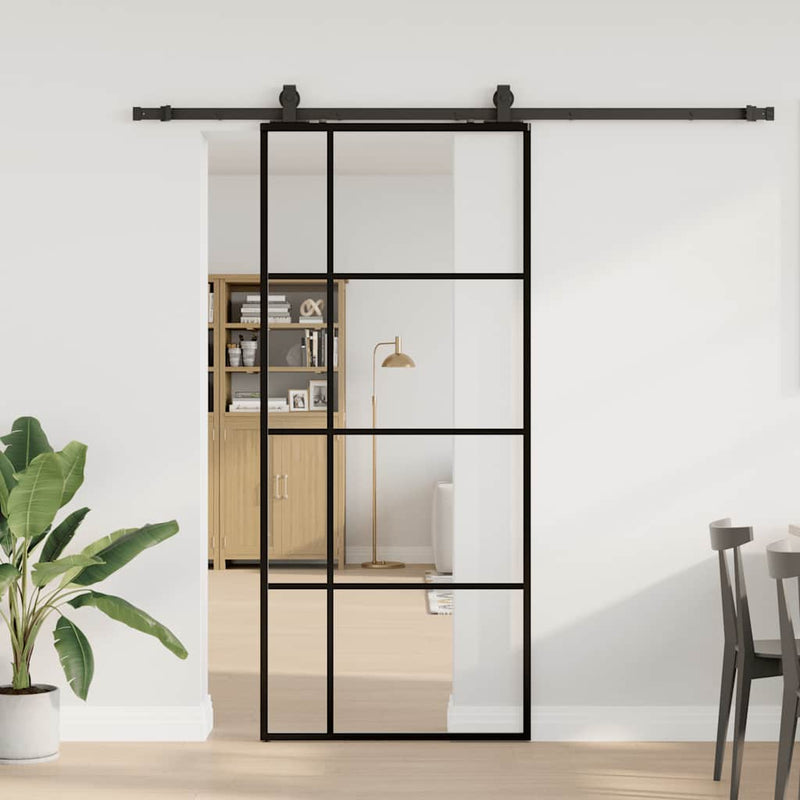 vidaXL fekete ESG üveg tolóajtó fémszerelvény-szettel 90x205 cm