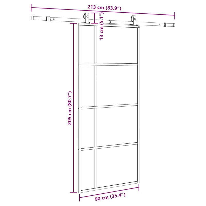 vidaXL fekete ESG üveg tolóajtó fémszerelvény-szettel 90x205 cm