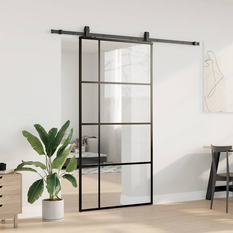 vidaXL fekete ESG üveg tolóajtó fémszerelvény-szettel 102,5x205 cm