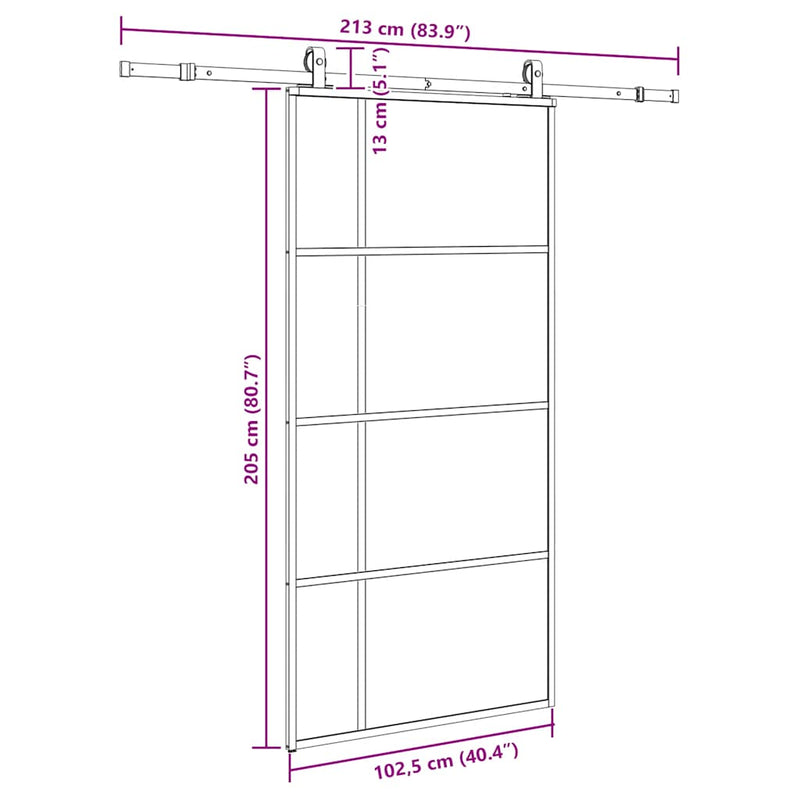 vidaXL fekete ESG üveg tolóajtó fémszerelvény-szettel 102,5x205 cm