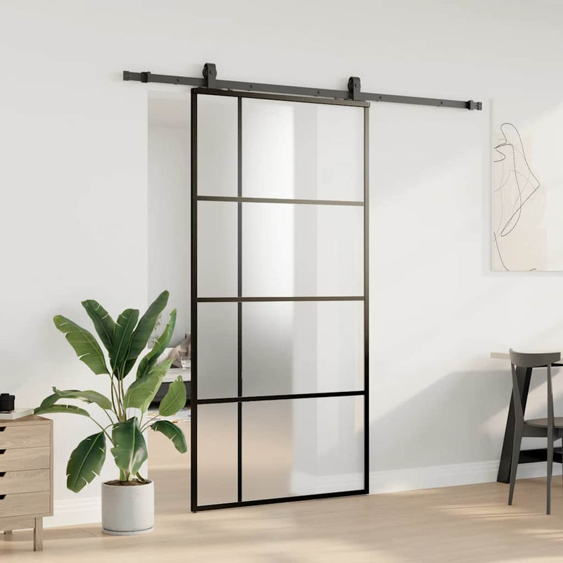 vidaXL fekete ESG üveg tolóajtó fémszerelvény-szettel 102,5x205 cm