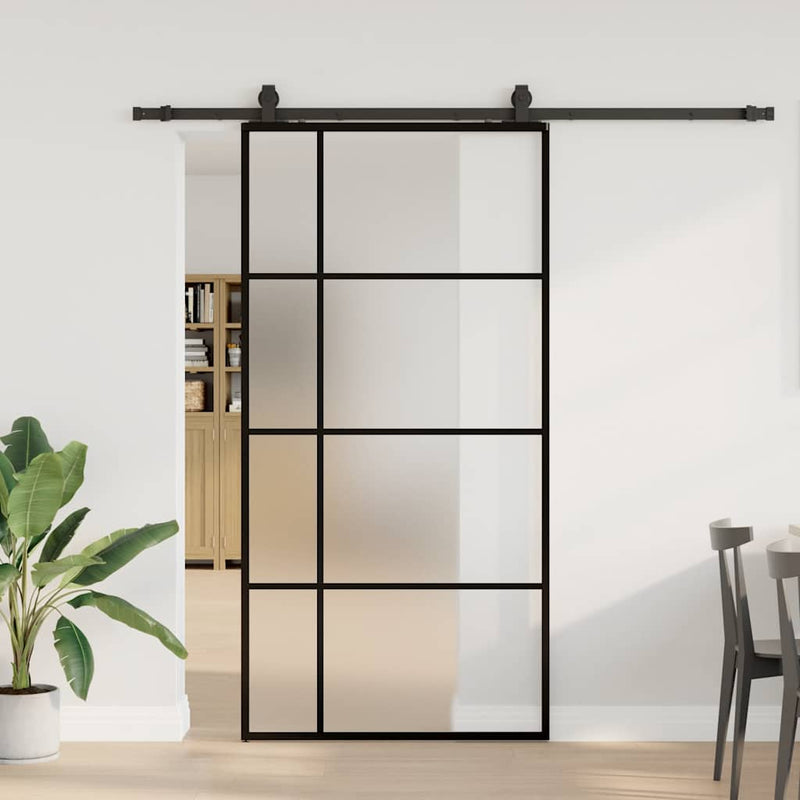vidaXL fekete ESG üveg tolóajtó fémszerelvény-szettel 102,5x205 cm