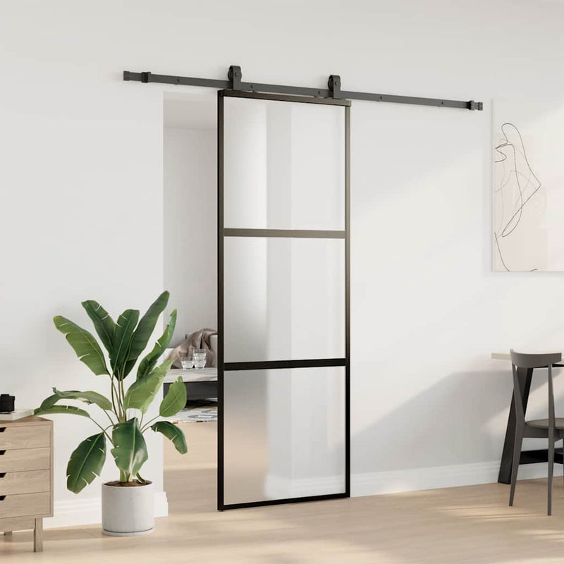 vidaXL fekete edzett üveg tolóajtó fémszerelék szettel 76x205 cm