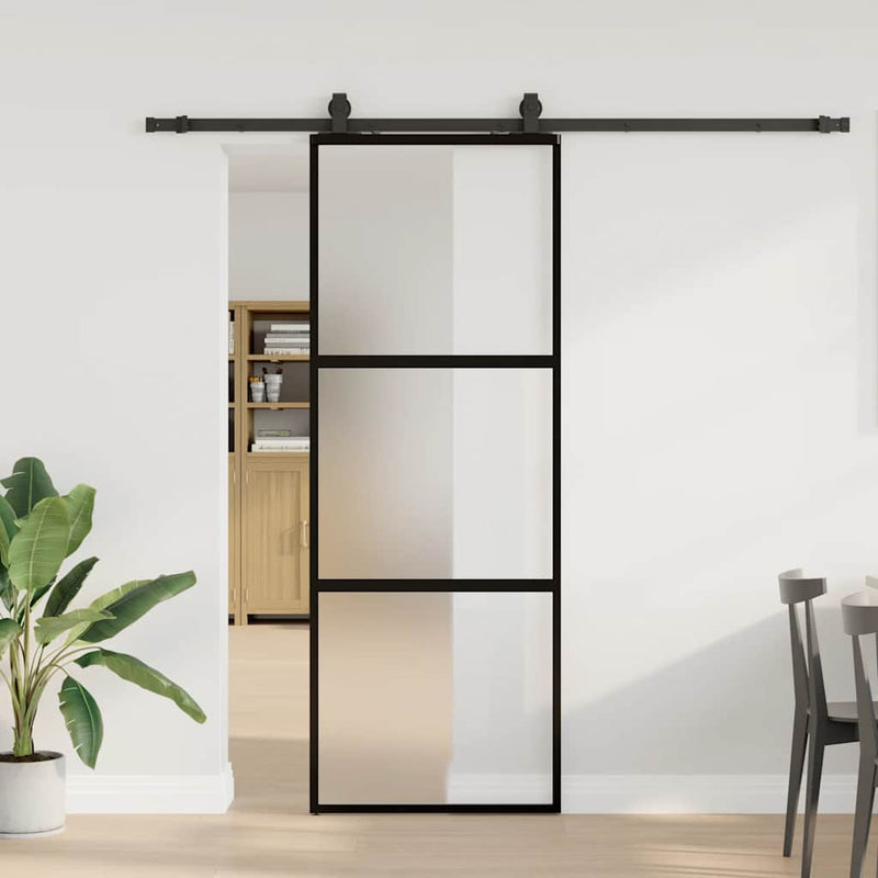 vidaXL fekete edzett üveg tolóajtó fémszerelék szettel 76x205 cm